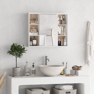 HOMCOM Bathroom Mirror Cabinet, Wall Mounted Storage Cabinet with Open Cupboard and Adjustable Shelf, White 