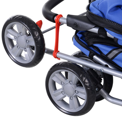 PawHut Pet Stroller for Small Miniature Dogs Cats Foldable Travel Carriage with Wheels Zipper Entry Cup Holder Storage Basket Blue 