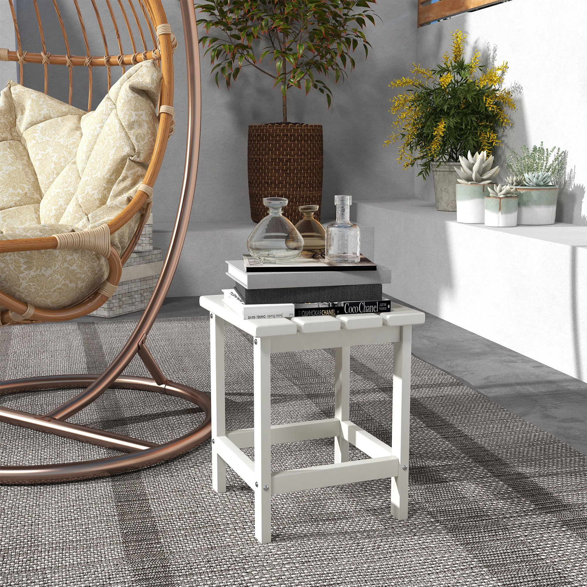 Outsunny Square Coffee Table, HDPE Tabletop and Frame for Porch, Garden, Side Table, 38 x 38 x 46 cm, White 