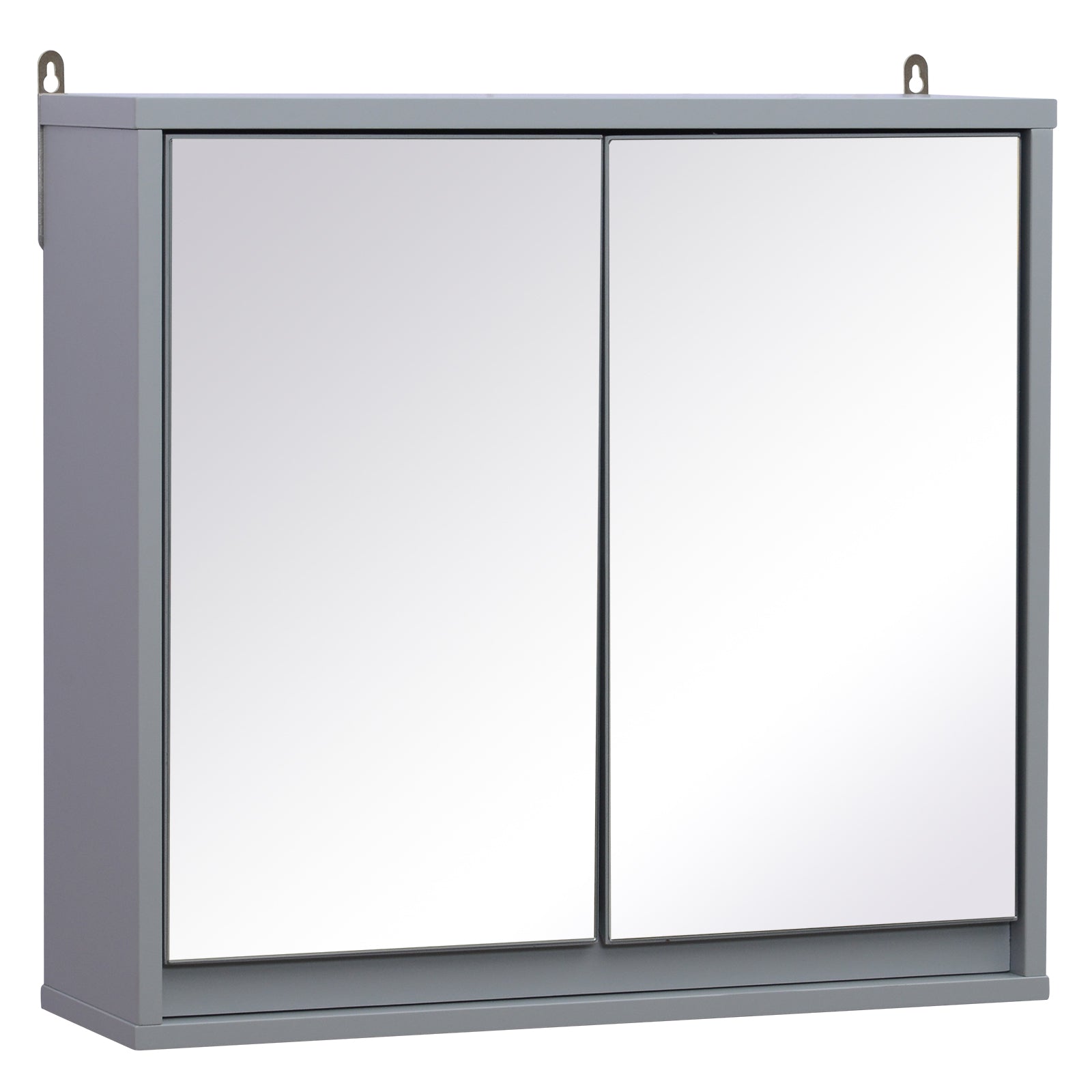 HOMCOM Wall Mounted Mirror Cabinet with Storage Shelf Bathroom Cupboard Double Door Grey 