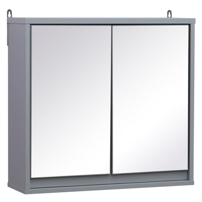 HOMCOM Wall Mounted Mirror Cabinet with Storage Shelf Bathroom Cupboard Double Door Grey 