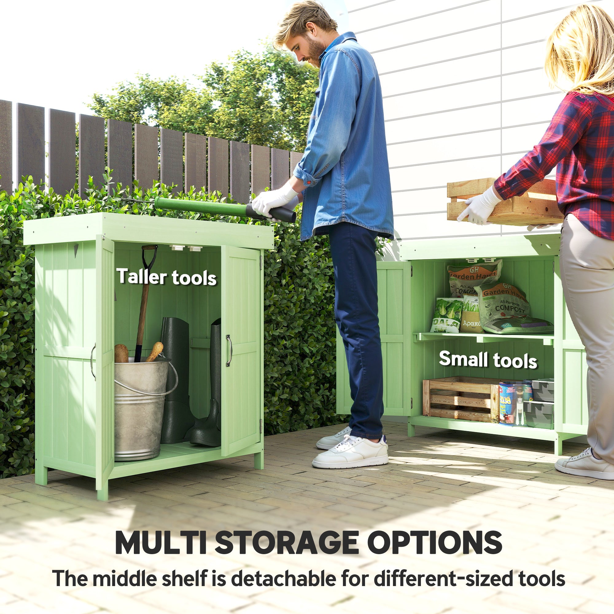 Outsunny Small Shed, Wooden Garden Shed with Openable Hinged Roof and Removable Shelf, 74 x 43 x 88 cm, Light Green 