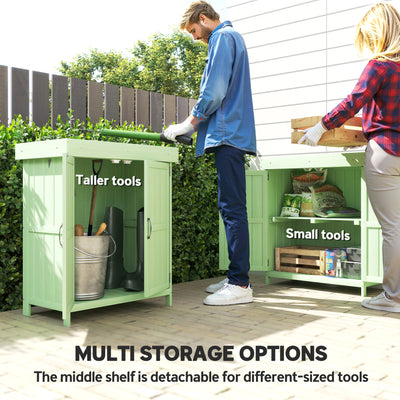 Outsunny Small Shed, Wooden Garden Shed with Openable Hinged Roof and Removable Shelf, 74 x 43 x 88 cm, Light Green 