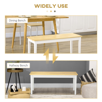 HOMCOM 102 cm Wood Dining Bench for 2 People, Wooden Bench for Kitchen, Dining Room, Entryway, White 
