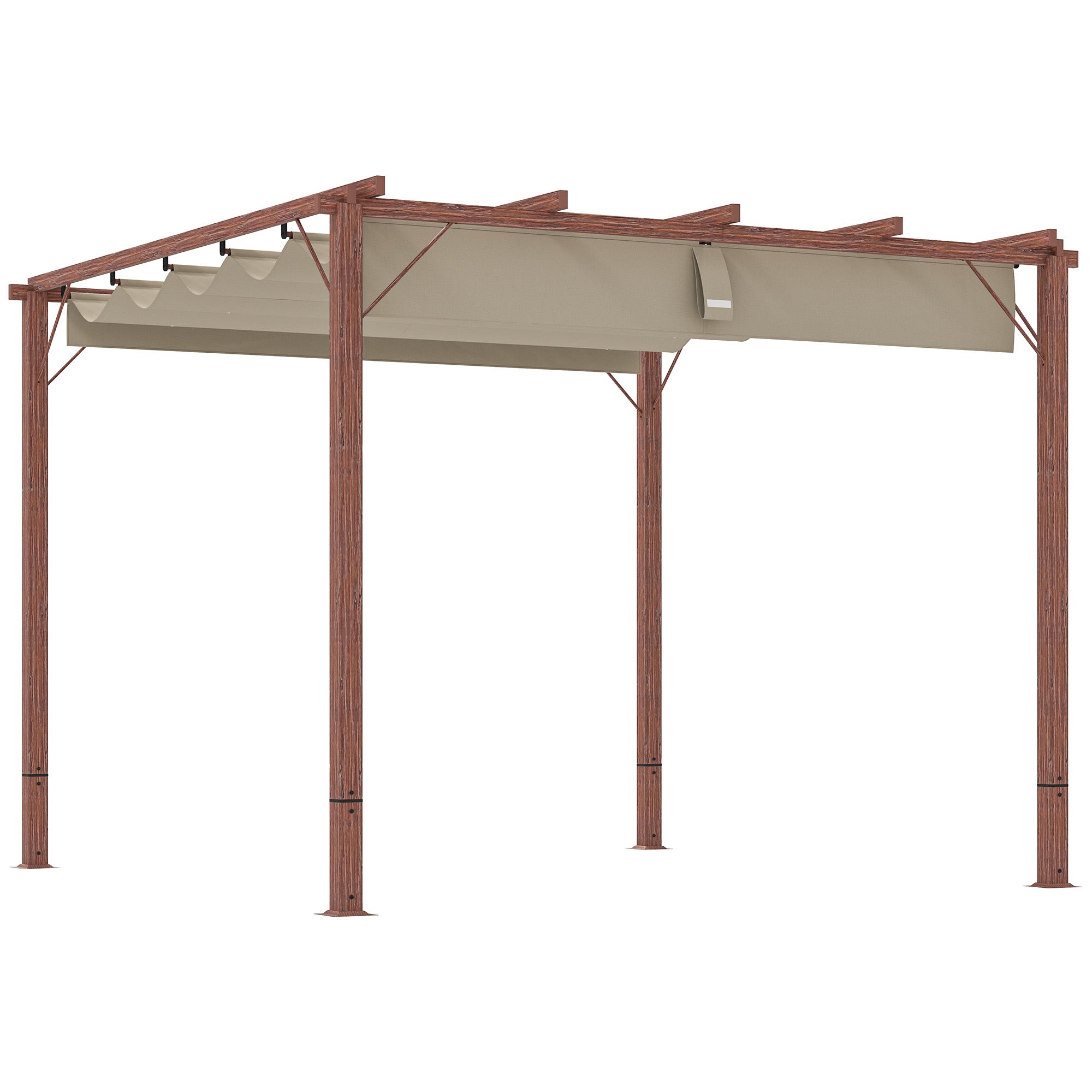 Outsunny 3 x 3 m Retractable Roof Pergola - Natural Wood Finish 