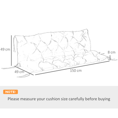 Outsunny 3 Seater Bench Cushion, Garden Chair Cushion with Back and Ties for Indoor and Outdoor Use, 98 x 150 cm, Dark Grey 