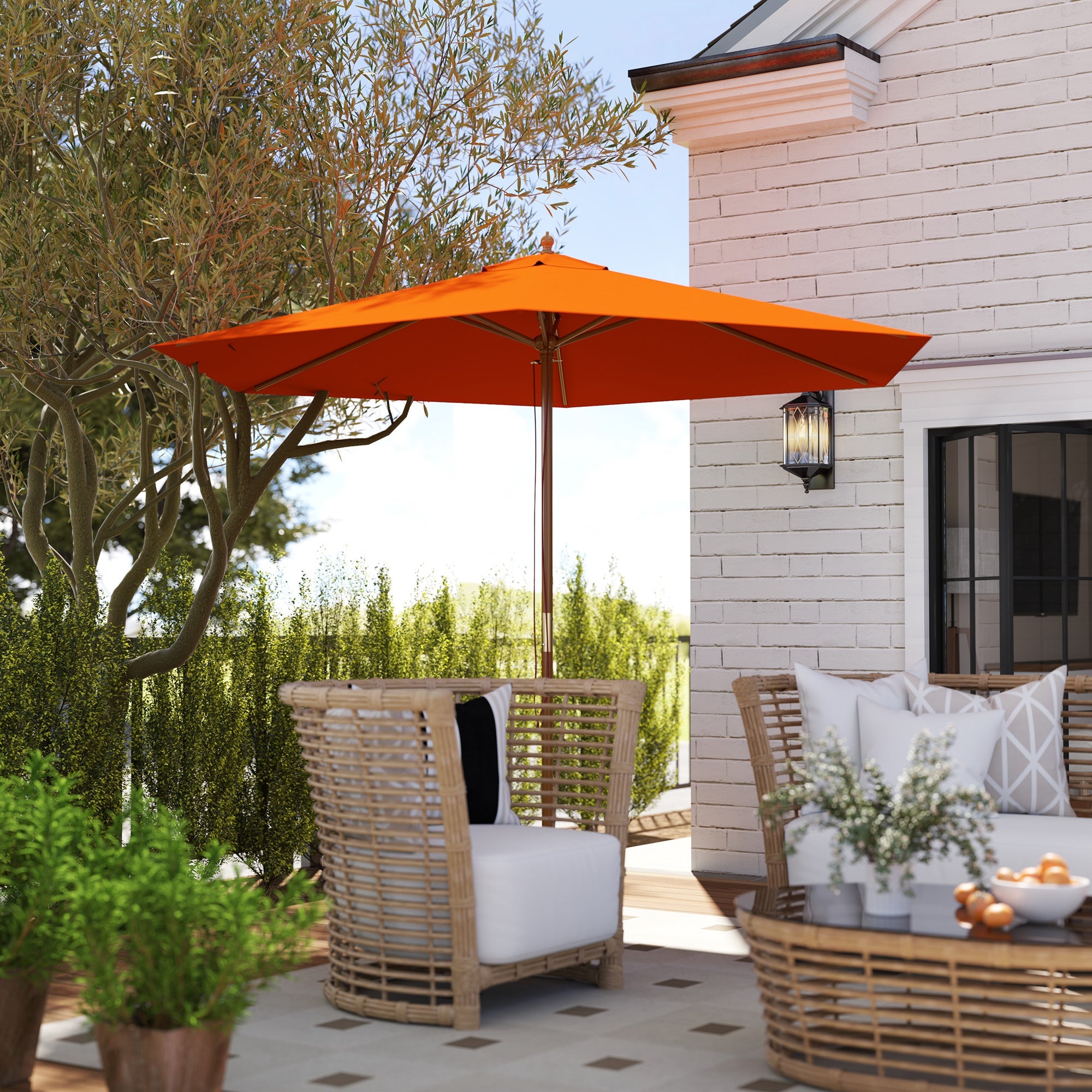 Outsunny 2.5m Wood Garden Parasol Sun Shade Patio Outdoor Wooden Umbrella Canopy Orange 