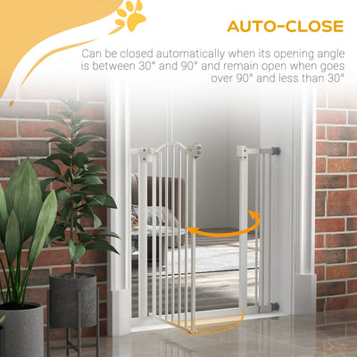 PawHut Metal 74-87cm Adjustable Pet Gate Safety Barrier w/ Auto-Close Door White 