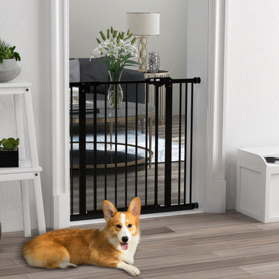 PawHut Metal 74-87cm Wide Adjustable Dog Gate Black 