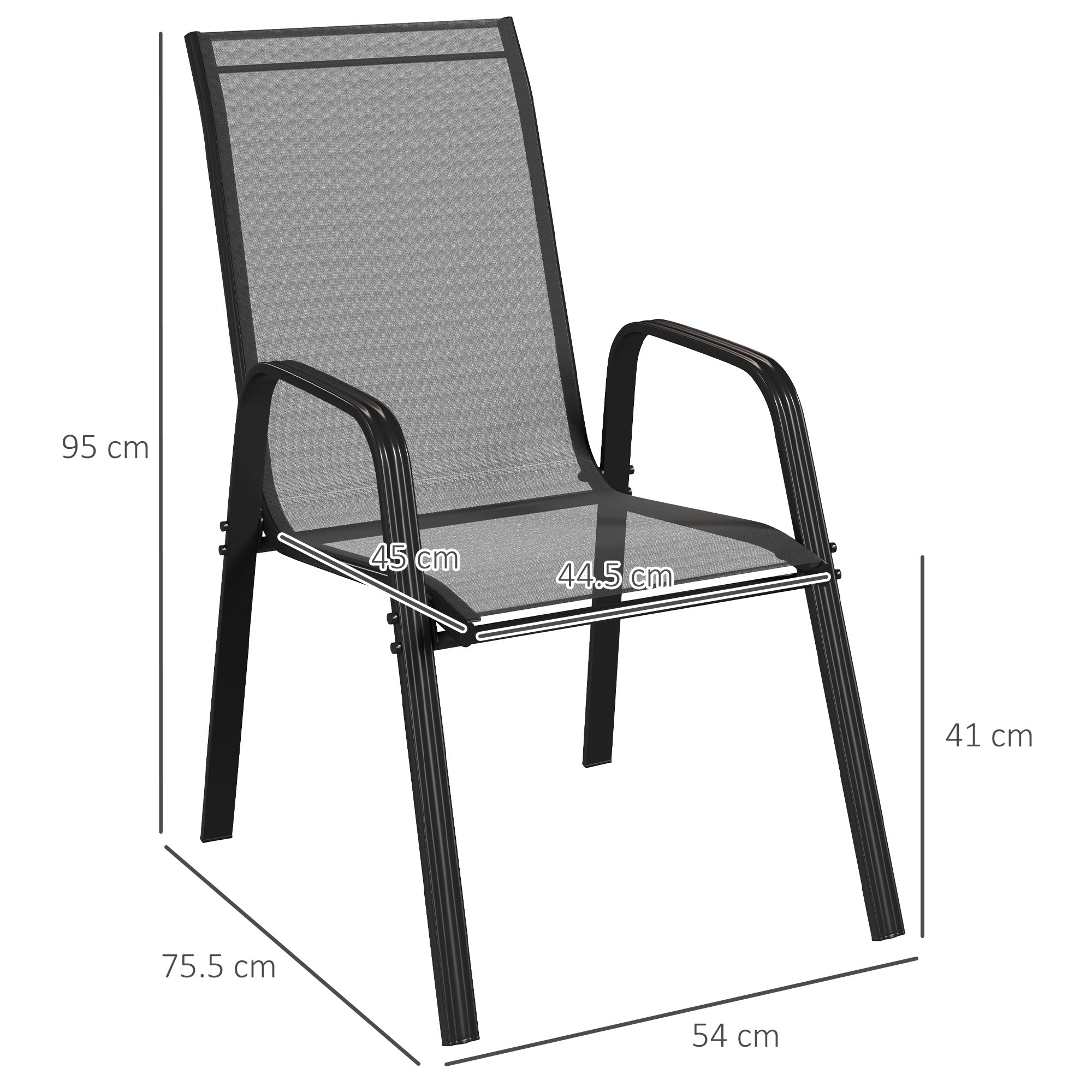 Outsunny Set of Four Stackable Mesh Seat Chairs - Black 