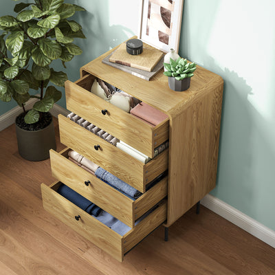 HOMCOM Modern Chest of Drawers with 4 Drawers - Oak 