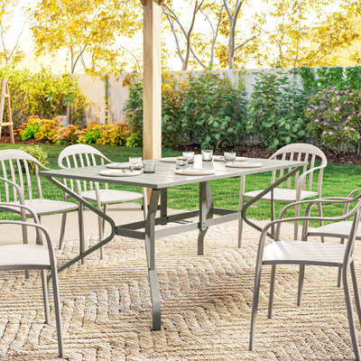 Outsunny Rectangle Garden Table with Parasol Hole, Outdoor Dining Table for 6, Patio Table for Balcony, 150cm x 90cm, Light Grey 