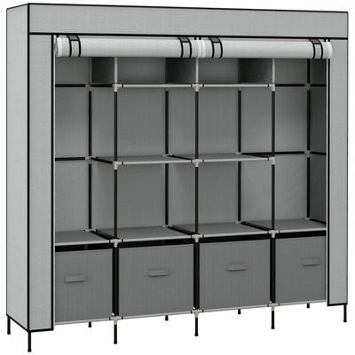 HOMCOM Fabric Wardrobe for Bedroom, Portable Cloth Wardrobe with 10 Compartments, 2 Hanging Rails and 4 Fabric Drawers, 166 x 42.5 x 169.5cm, Dark Grey 