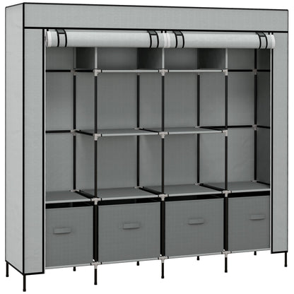 HOMCOM Fabric Wardrobe for Bedroom, Portable Cloth Wardrobe with 10 Compartments, 2 Hanging Rails and 4 Fabric Drawers, 166 x 42.5 x 169.5cm, Dark Grey 