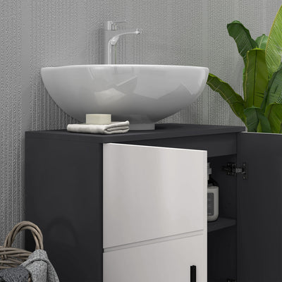 kleankin Pedestal Sink Bathroom Cabinet, Bathroom Vanity Unit with 20 x 20cm "U" Cut-Out and Adjustable Shelf, Light Grey 