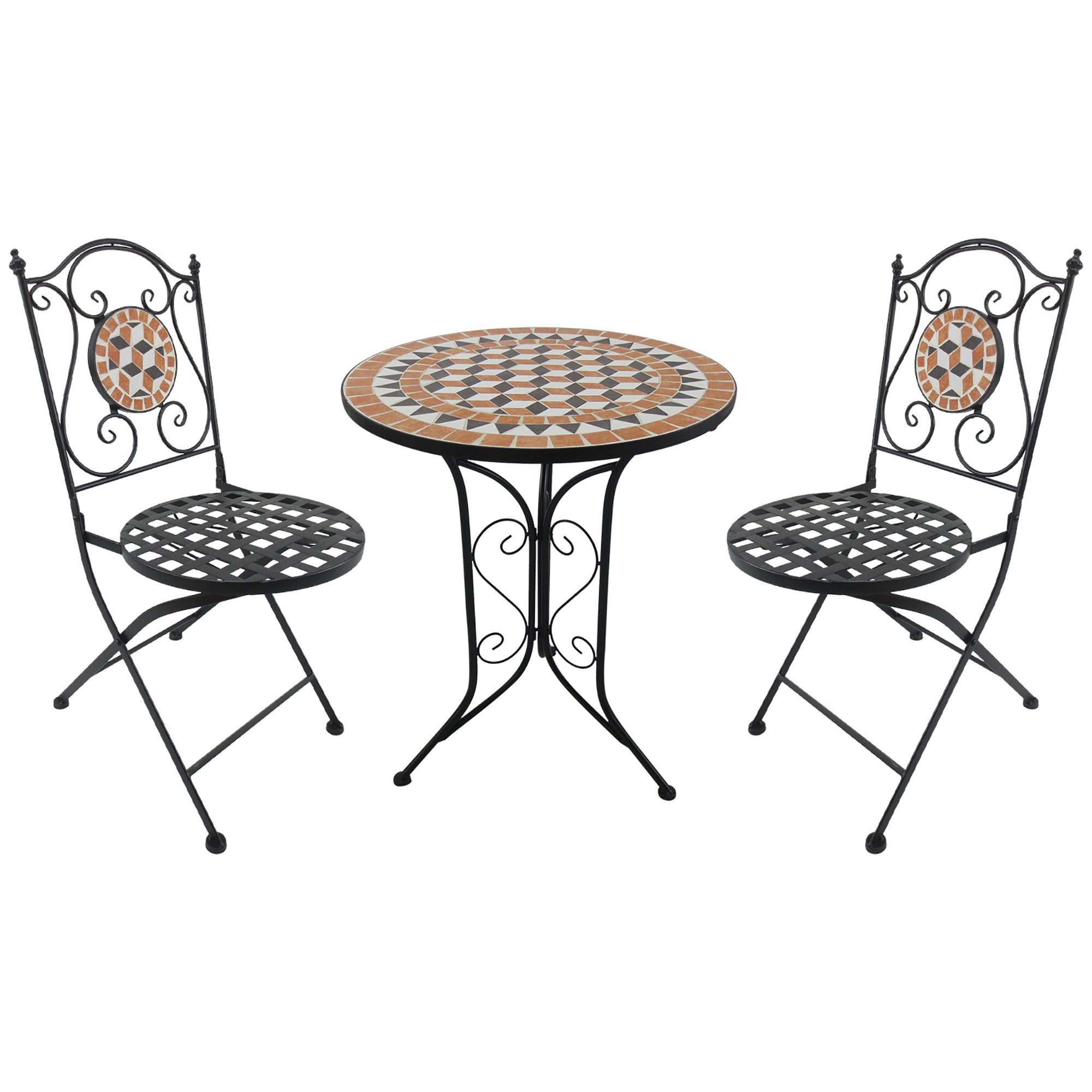 Outsunny 3 PCs Garden Mosaic Bistro Set Outdoor Patio 2 Folding Chairs & 1 Round Table  Outdoor Furniture Vintage 