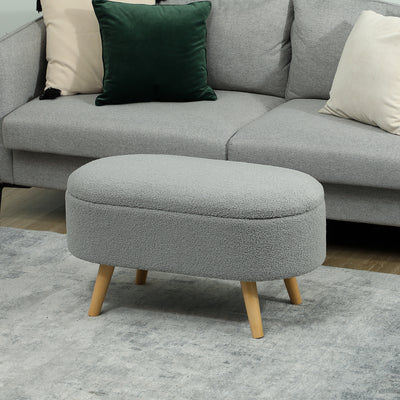 HOMCOM Teddy Fleece Storage Ottoman - Grey 