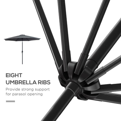 Outsunny 3(m) Tilting Parasol Garden Umbrellas, Outdoor Sun Shade with 8 Ribs, Tilt and Crank Handle for Balcony, Bench, Garden, Dark Grey 