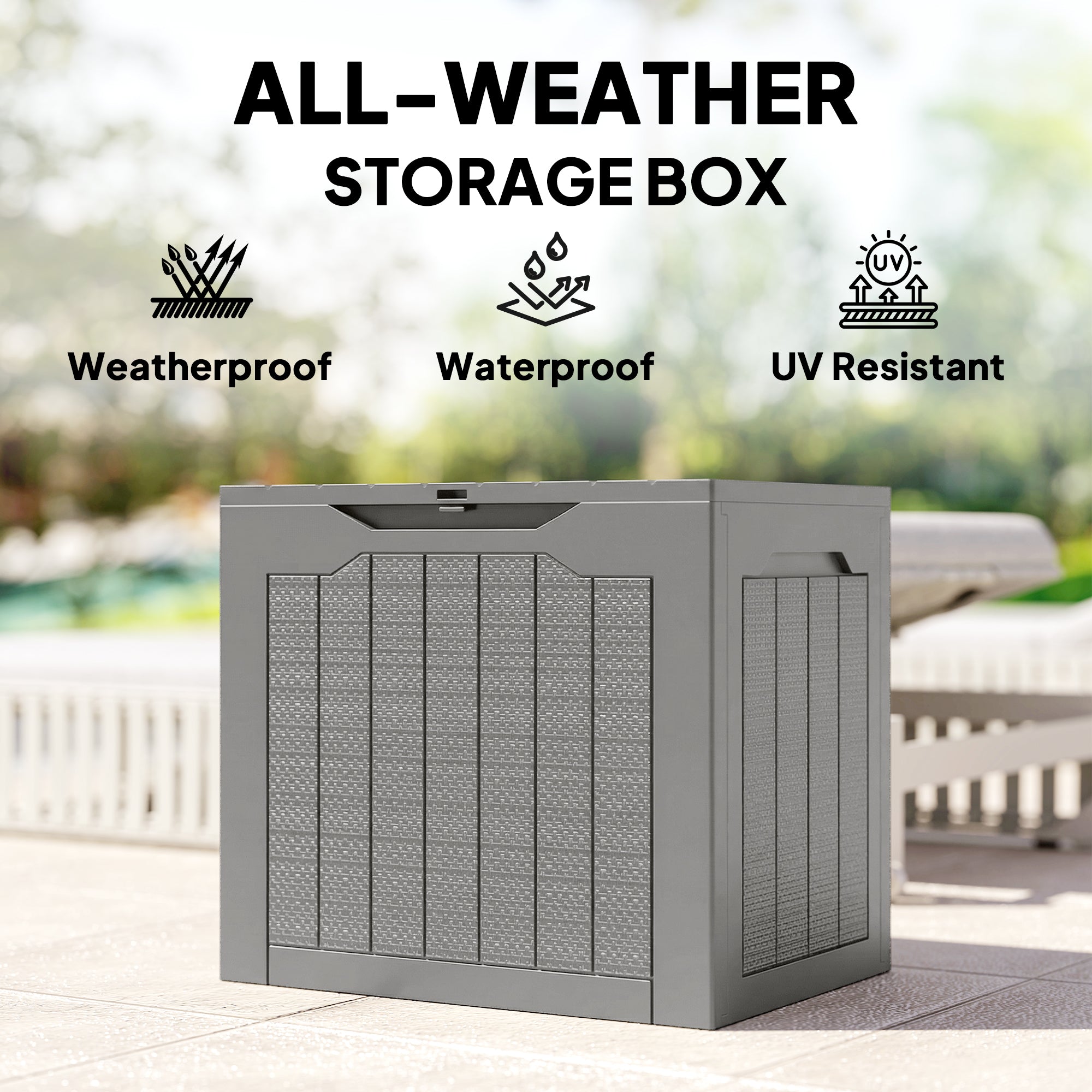 Outsunny 93L Plastic Garden Storage Box, Outdoor Storage Box with Handles, Waterproof Outdoor Storage Container, Khaki 