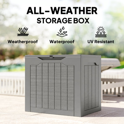 Outsunny 93L Plastic Garden Storage Box, Outdoor Storage Box with Handles, Waterproof Outdoor Storage Container, Khaki 