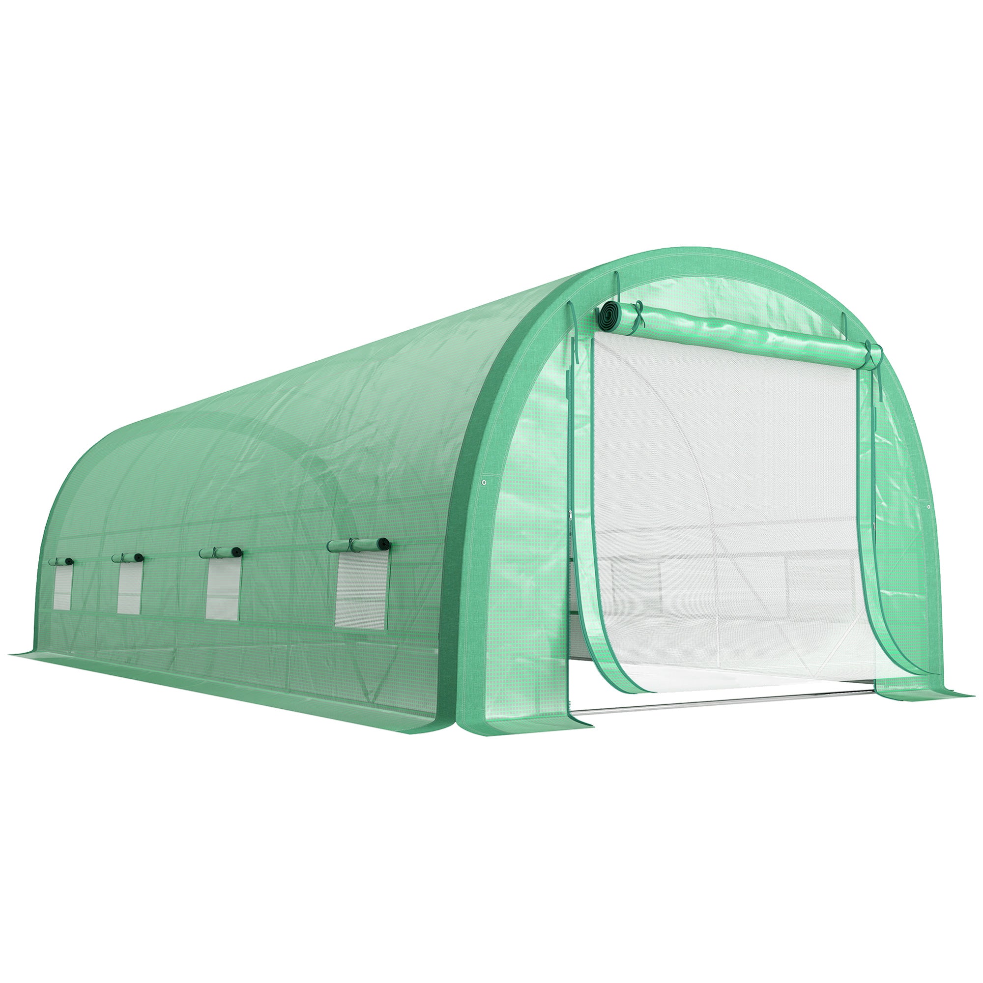 Outsunny 6 x 3(m) Polytunnel Greenhouse with Upgraded Structure, Mesh Door and Windows, 15 Plant Labels, Green 