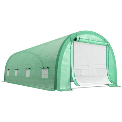 Outsunny 6 x 3(m) Polytunnel Greenhouse with Upgraded Structure, Mesh Door and Windows, 15 Plant Labels, Green 