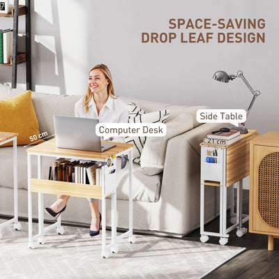HOMCOM 63 cm Drop Leaf Writing Work Desk - Natural Wood Finish 