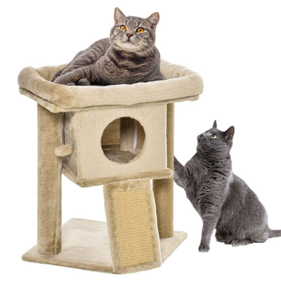 PawHut Cat Tree Tower for Indoor Cats Cat Scratching Post Climbing Activity Centre w/Jute Scratching Pad, Toy Ball, Cat House - Coffee 