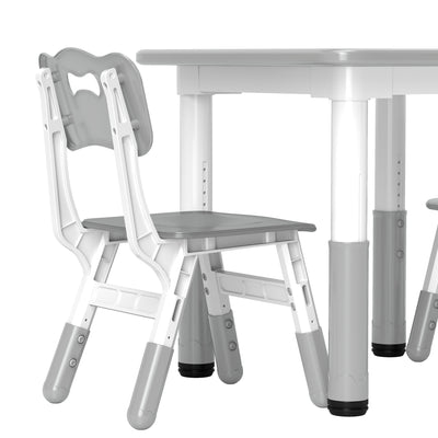 AIYAPLAY Height Adjustable Toddler Table and Chair Set, 3 Pcs Children Activity Table w/ 2 Chairs, for Playroom, Bedroom - Grey 