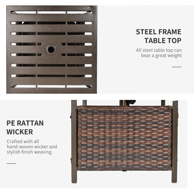 Outsunny Outdoor Rattan Wicker Patio Coffee Table w/ Umbrella Hole Suitable for Garden Backyard Brown 