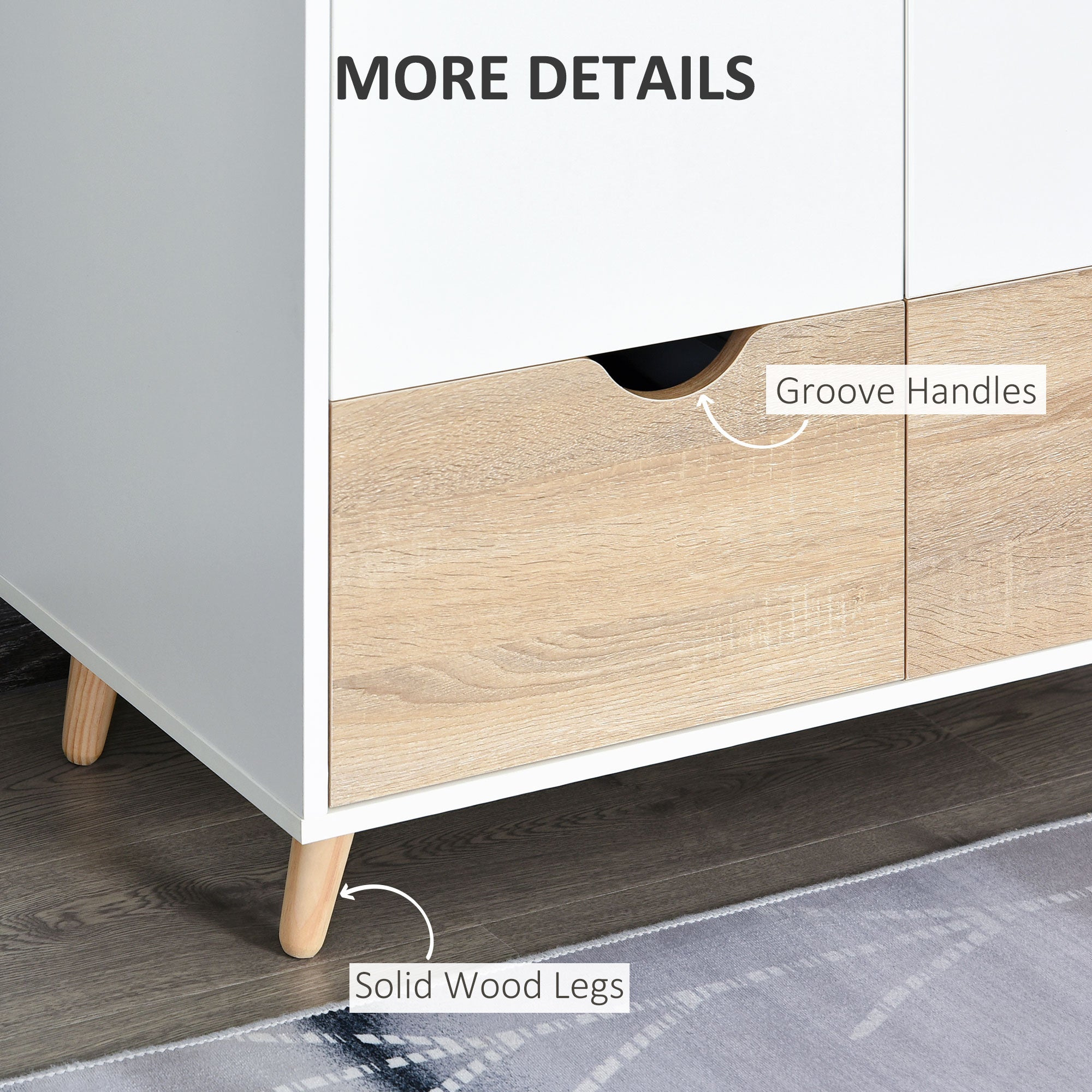 HOMCOM 2-Door Clothes Wardrobe w/ Rail Shelf 2 Drawers Wood Feet Elegant Home Storage Organisation Furniture Dresses Coats Blankets Shoes White 