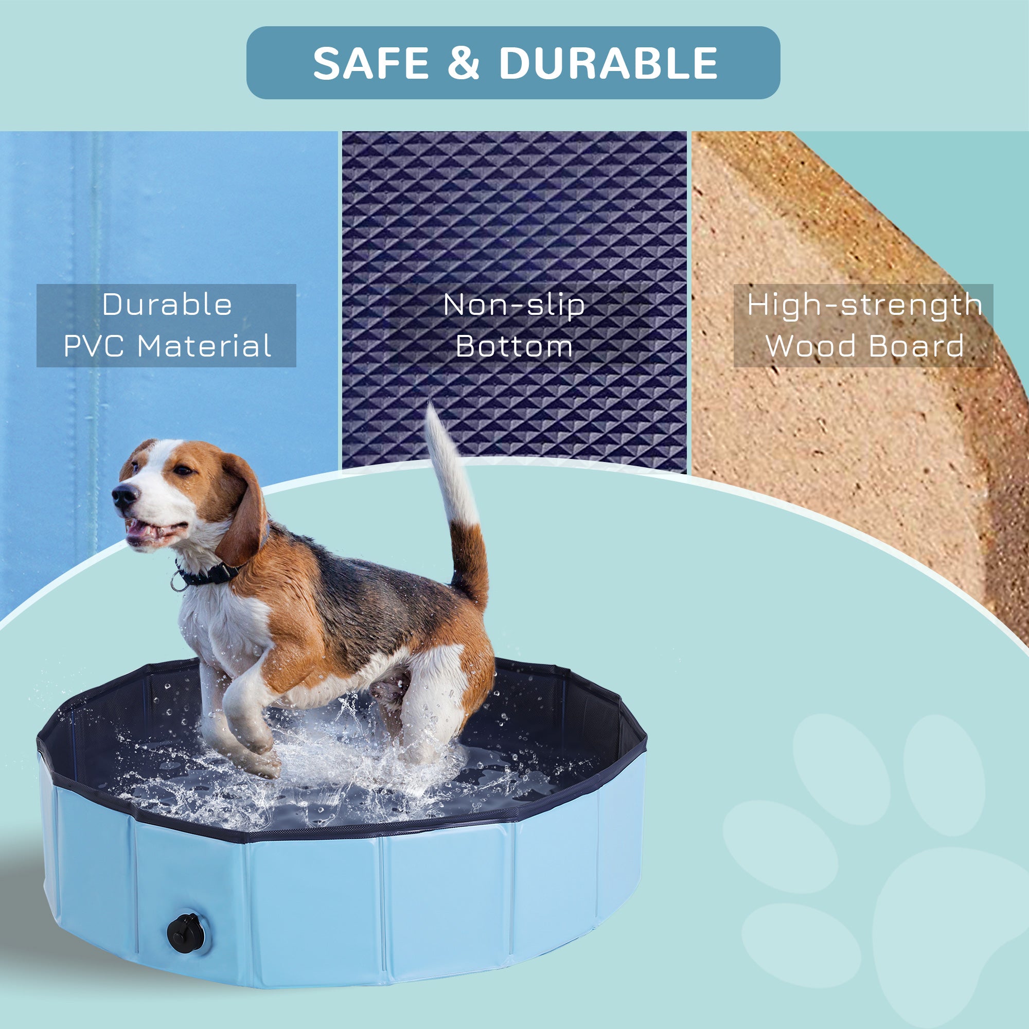 PawHut Foldable Dog Paddling Pool Pet Cat Swimming Pool Indoor/Outdoor Collapsible Summer Bathing Tub Shower Tub Puppy Washer (Φ80 × 20H cm, Blue) 