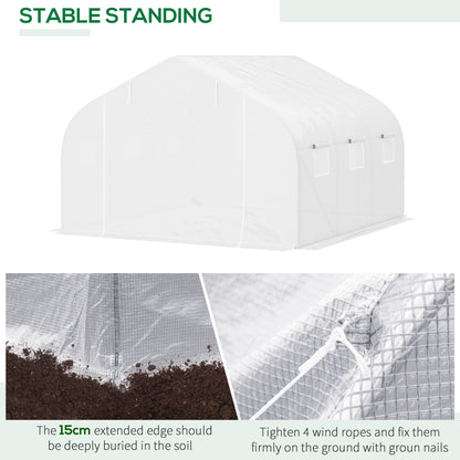 Outsunny Walk-In Polytunnel Greenhouse Warm House Garden Tunnel Shelter Plant Shed with Door and Windows, Galvanised Steel Frame, 4.5 x 3 x 2m, White 