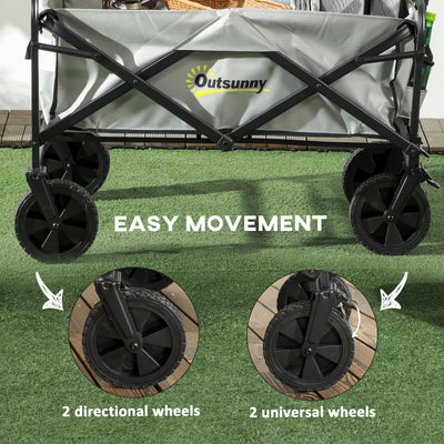 Outsunny Folding Pull Along Cart Cargo Wagon Trolley with Telescopic Handle - Dark Grey 