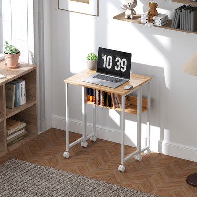 HOMCOM 63 cm Drop Leaf Writing Work Desk - Natural Wood Finish 