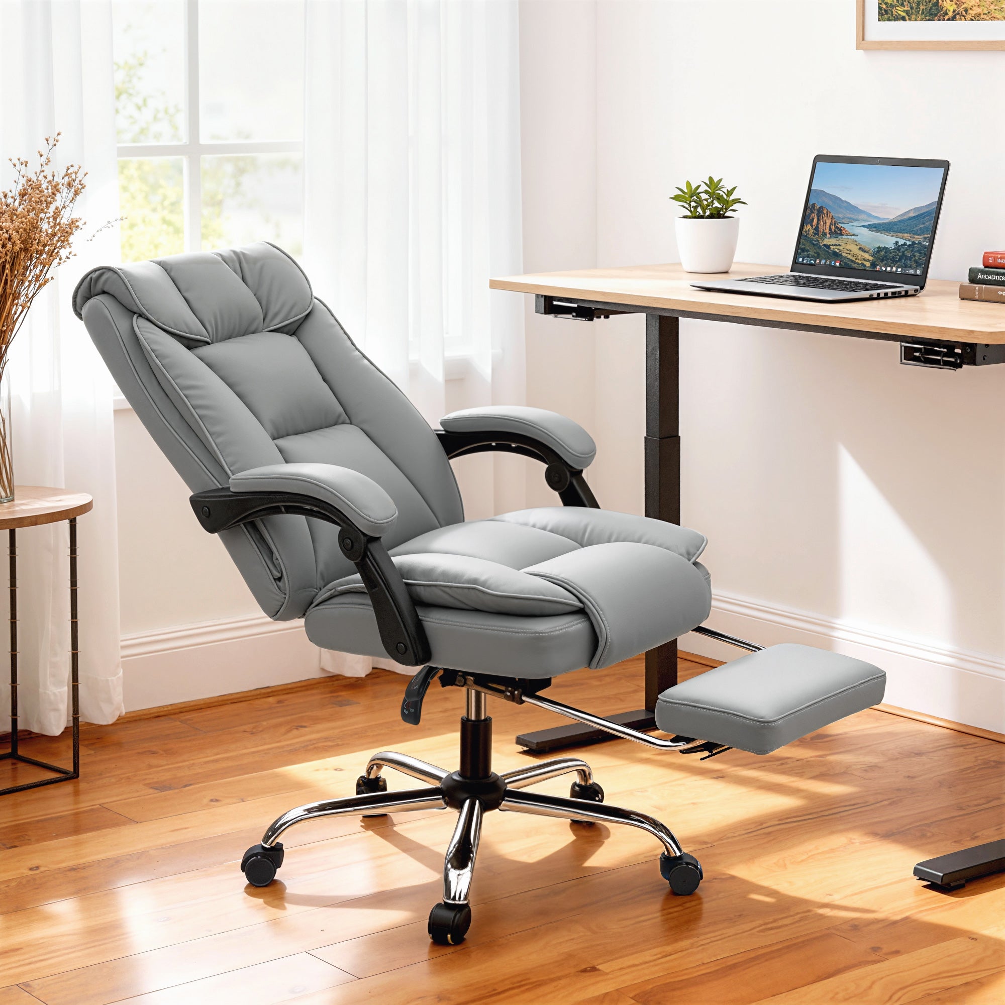 HOMCOM 155° Reclining Faux Leather Swivel Office Chair -Black 