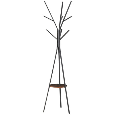 HOMCOM Freestanding Metal Coat Rack Stand 9 Hooks Clothes Tree with 1 Shelf Hat Display Hall Tree Hanger Bag Umbrella Hanging Organiser Brown 