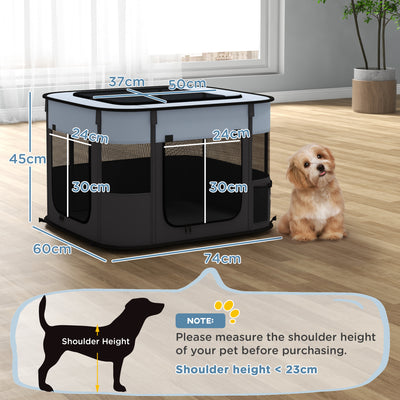 PawHut Foldable Dog Pen with Storage Bag for Indoor/Outdoor Use, Portable Pet playpen, with Ground Stakes - Grey 
