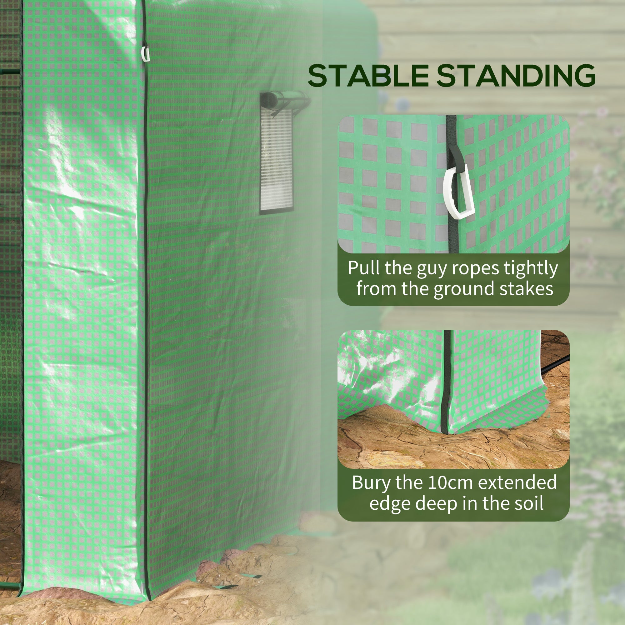 Outsunny Walk-in Greenhouse with 3 Tier 12 Shelves, Small Greenhouse with Reinforced PE Cover, Garden Plant Growhouse with Roll-up Door and Three Mesh Windows, 140 x 213 x 190 cm, Green 