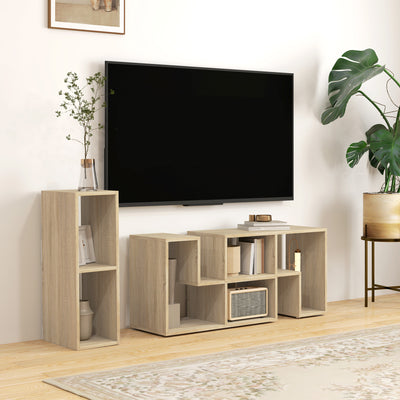 HOMCOM TV Stand for TVs up to 75 Inches, Free Combination TV Unit with Storage Shelves, Extendable Entertainment Centre for Living Room, Grey Oak Wood Grain 