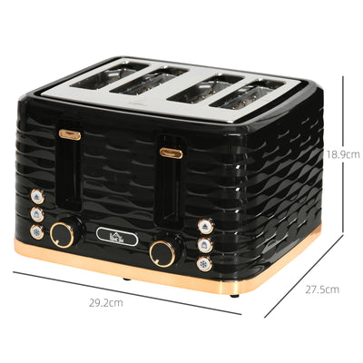 HOMCOM Four-Slice Rippled Toaster - Black 