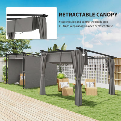 Outsunny 3 x 3 m Retractable Roof Pergola, with Curtains - Light Grey 