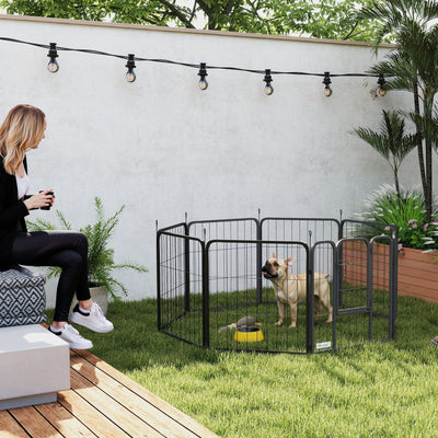 PawHut 8 Panels Heavy Duty Dog Playpen with Door Indoor Outdoor, for Small Dogs, 60cm High 