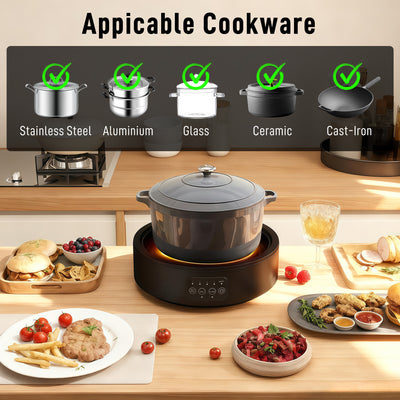 HOMCOM Electric Ceramic Hob with Grill Plate, Multifunctional 36cm Plug in Electric Hob with 4 Heat Levels for All Type Pot 