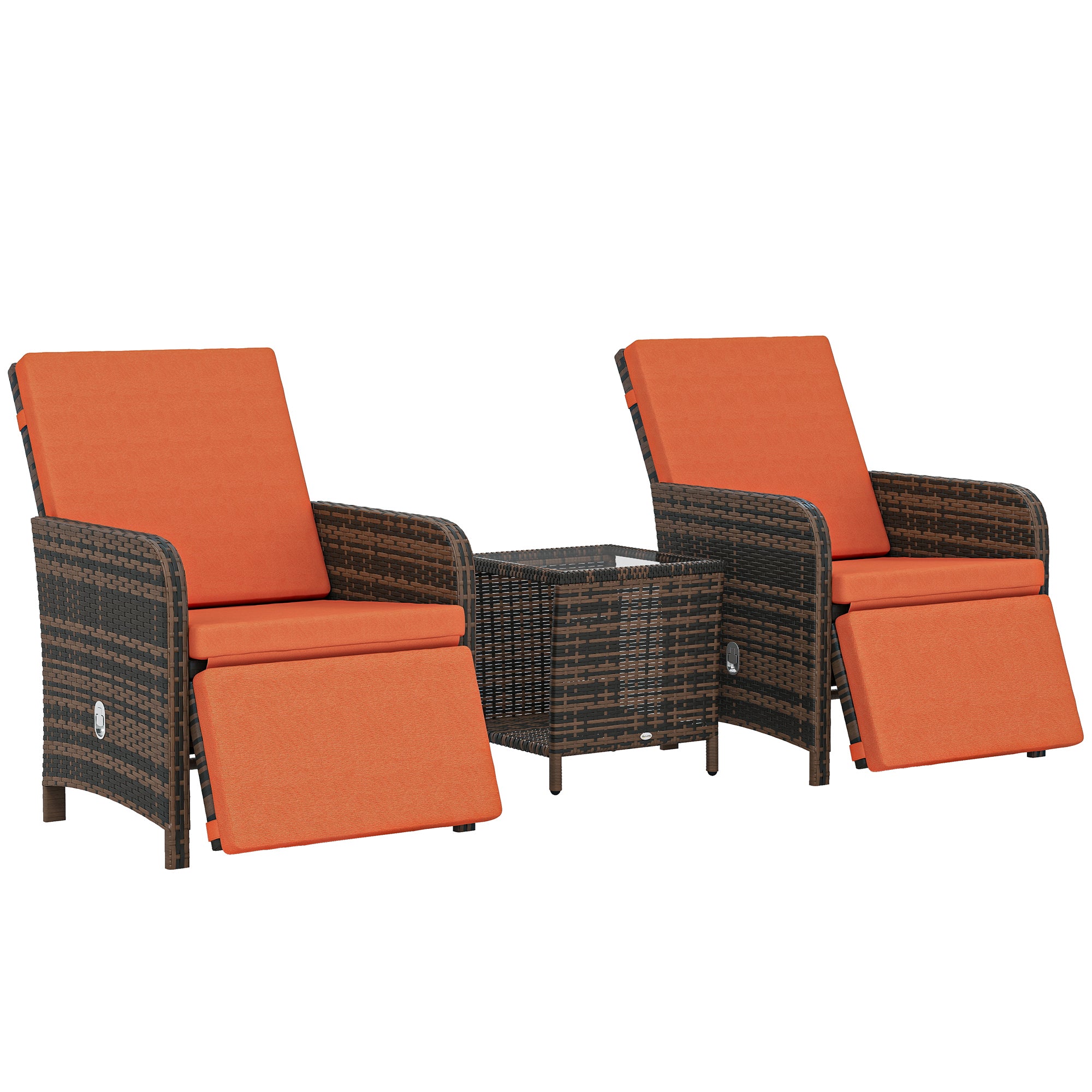 Outsunny 3 Pieces Rattan Bistro Set Balcony Furniture with Cushions, Storage Function - Orange 