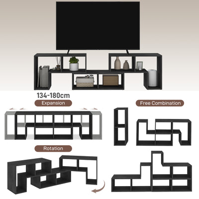 HOMCOM TV Stand for TVs up to 75 Inches, Free Combination TV Unit with Storage Shelves, Extendable Entertainment Centre for Living Room, Black Wood Grain 