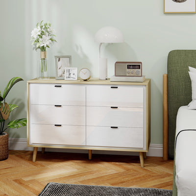 HOMCOM Storage Cabinet, Chest of Drawers with 6 Drawers and 5 Legs for Bedroom, High Gloss White