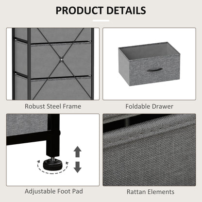 HOMCOM Fabric Chest of Drawers, Industrial Bedroom Dresser with 5 Fabric Drawers, Steel Frame and Wooden Top for Nursery, Living Room, Hallway, Rustic Brown and Grey