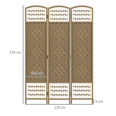 HOMCOM 3 Panel Folding Room Divider, Privacy Screen, Freestanding Paravent Partition Separator Natural Wood 