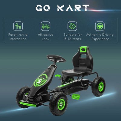 HOMCOM Kids Pedal Go Kart, with Adjustable Seat, Inflatable Tyres - Green 
